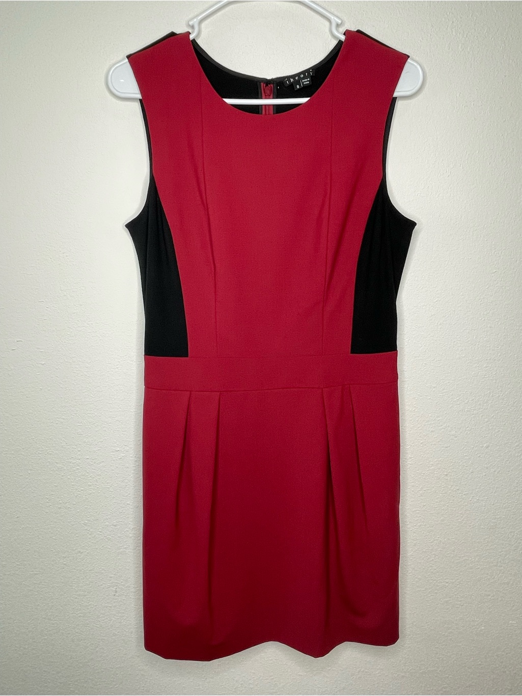 Theory Women's Daura Sleeveless Wool Sheath Dress Black Red Size 8 Career Office